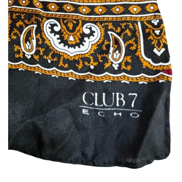 ECHO for Club 7 silk scarf long rectangle vintage 90’s black red gold paisley - Picture 2 of 8